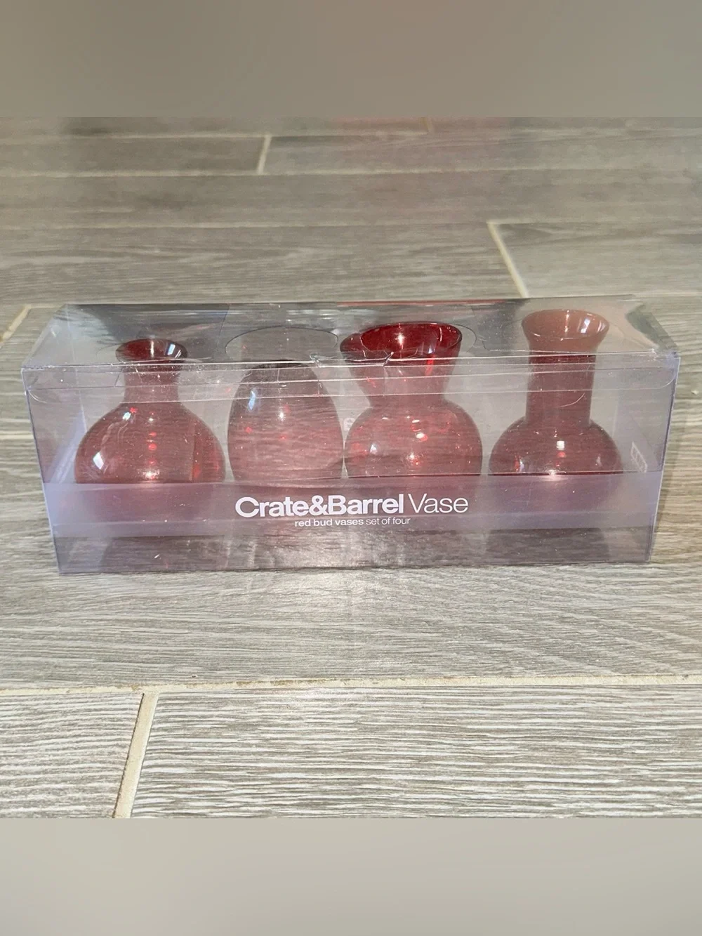 Crate & Barrel Ruby Red Bud Vases Mouth Blown Glass Set Of 4 Miniature Floral